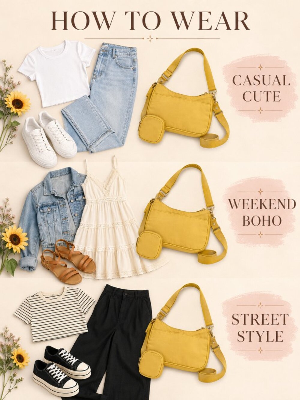 NWT Wild Fable Yellow 3-in-1 Shoulder Crossbody Bag With Coin Pouch - Picture 2 of 4